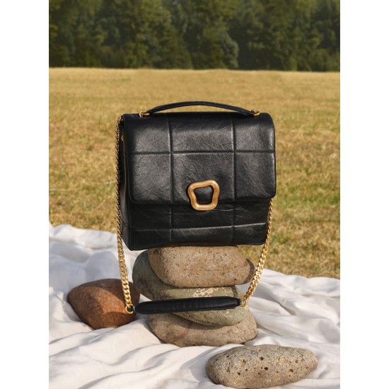 Head layer cowhide single shoulder chain small square bag - Memoo.com